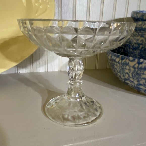 Vintage sawtooth diamond pattern pedestal compote